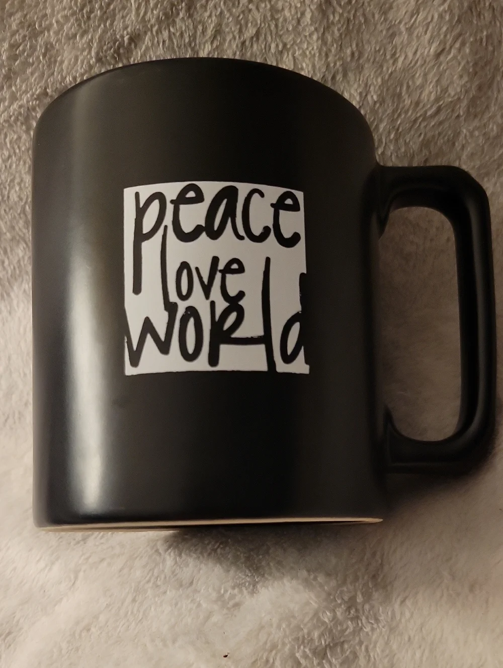 Peace Love World Cogfee Or Tea Mug. Red, Black, And White